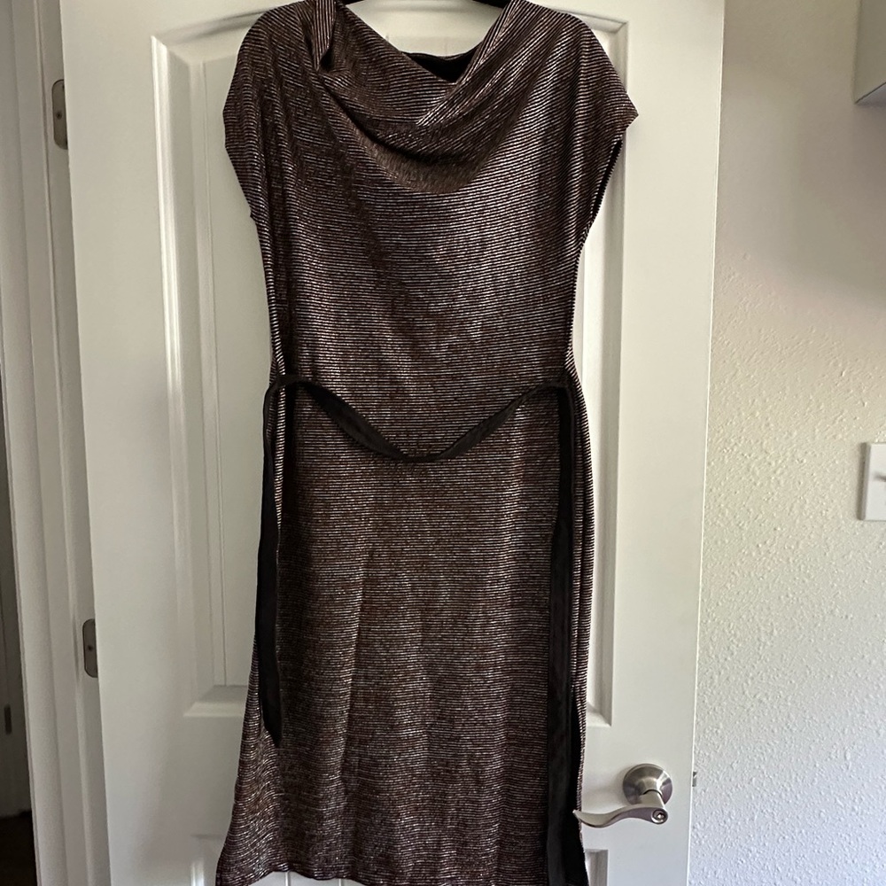 Saint + Sofia Cowl Neck Dress Metallic Stripe Dress
